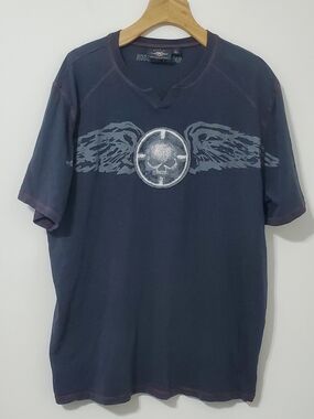 Harley Davidson Black Skull Wings T Shirt Mens 2XL
